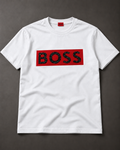 Camiseta BOSS con piedrería — Blanco/rojo