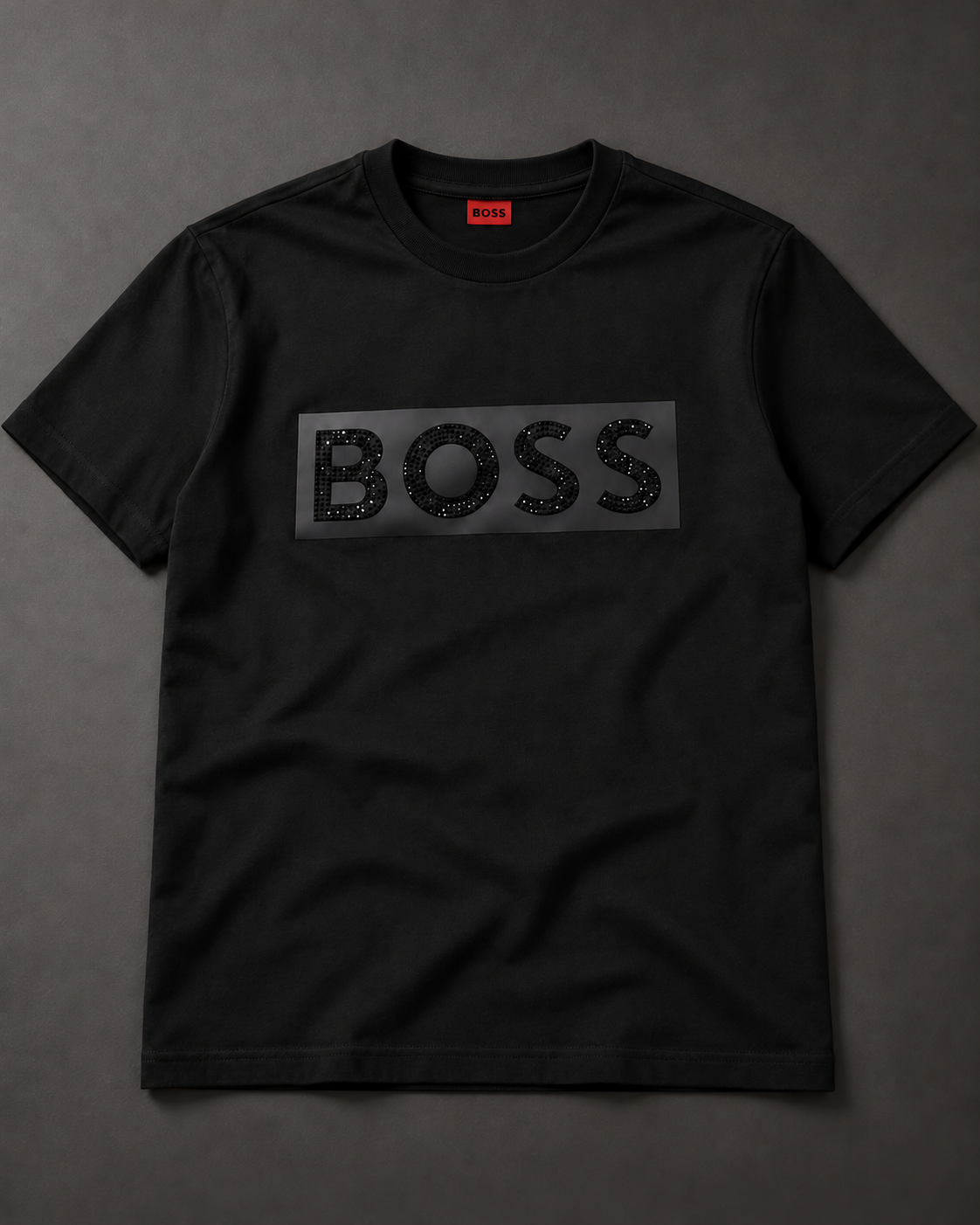 Camiseta BOSS con piedrería — Negro/negro