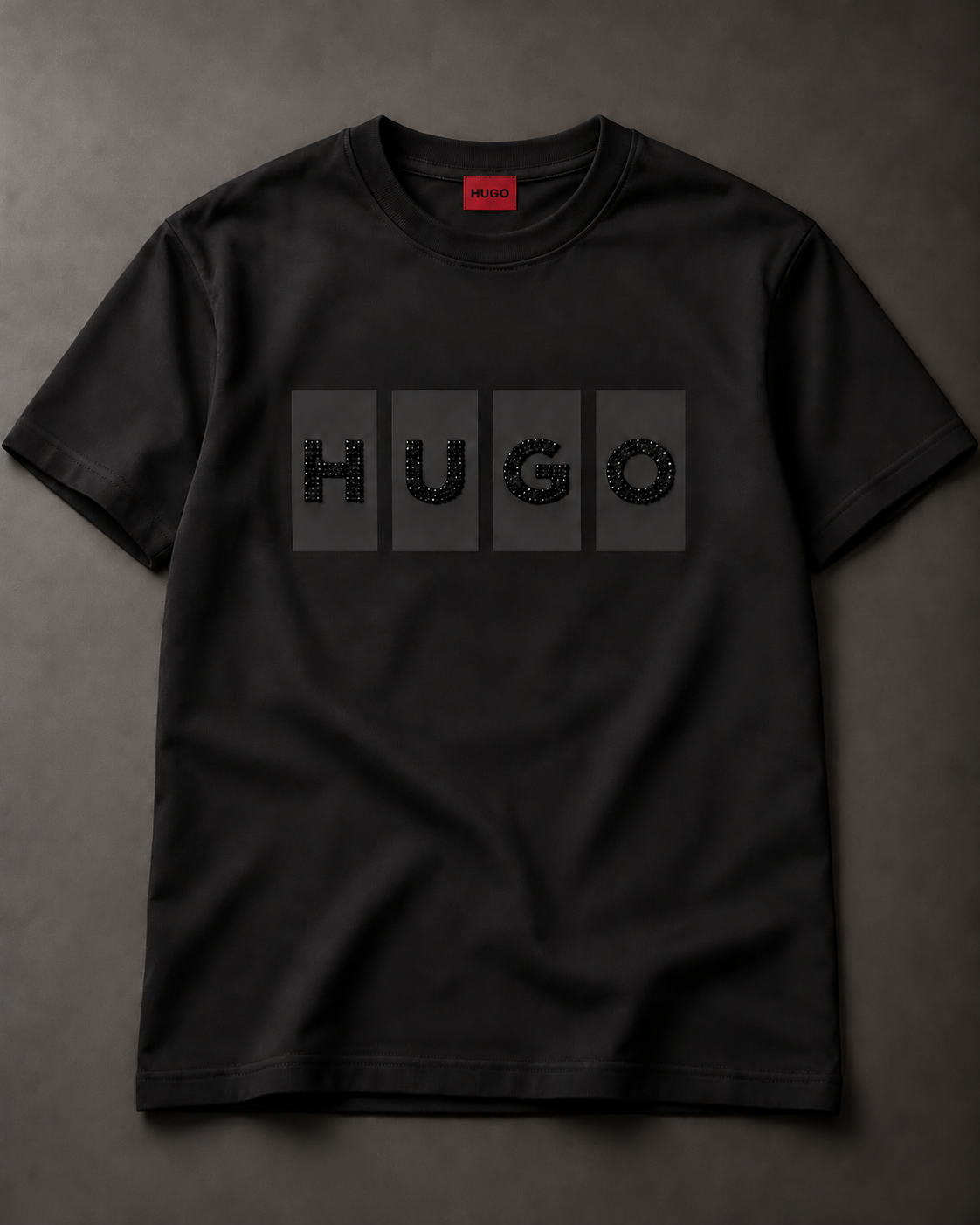 Camiseta HUGO con piedrería — Negro/negro